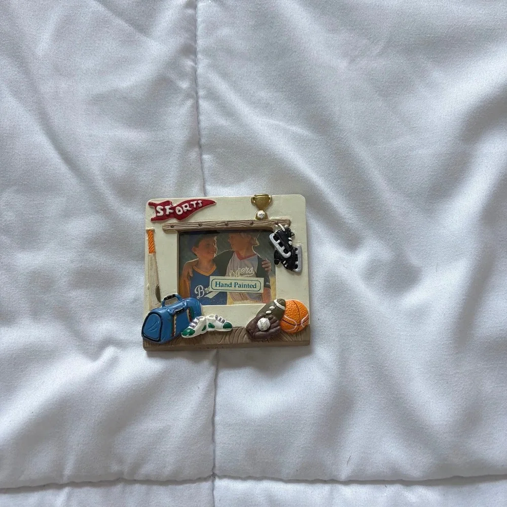 Vintage Hand Painted Sports Miniature Picture Frame Magnet 3D Resin 3.25 In